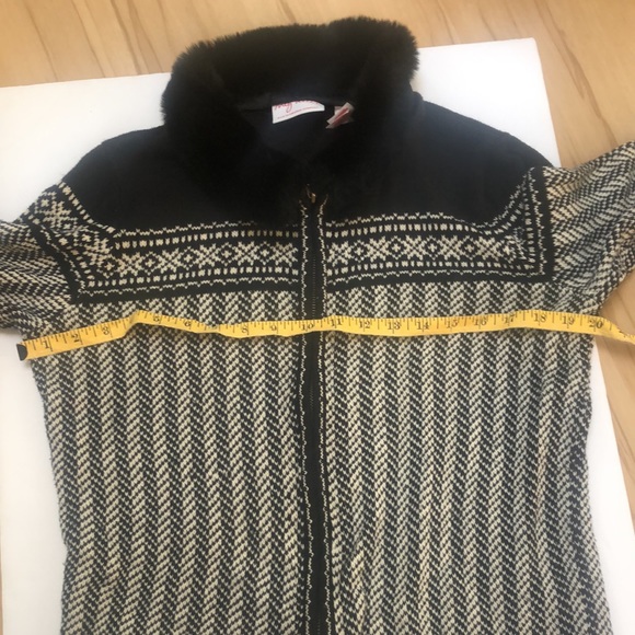 Black & White Fair Isle Zip Fur Collar Cardigan - Picture 8 of 14
